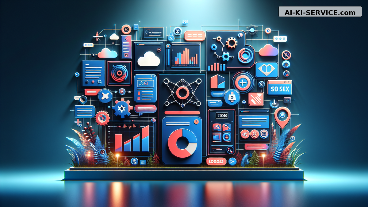 Abstrakte Tech-Headergrafik mit Branding „AI-KI-SERVICE.com“ – Headergrafik zu: Stabilität und Erfolg mit maßgeschneiderten SEO-Paketen